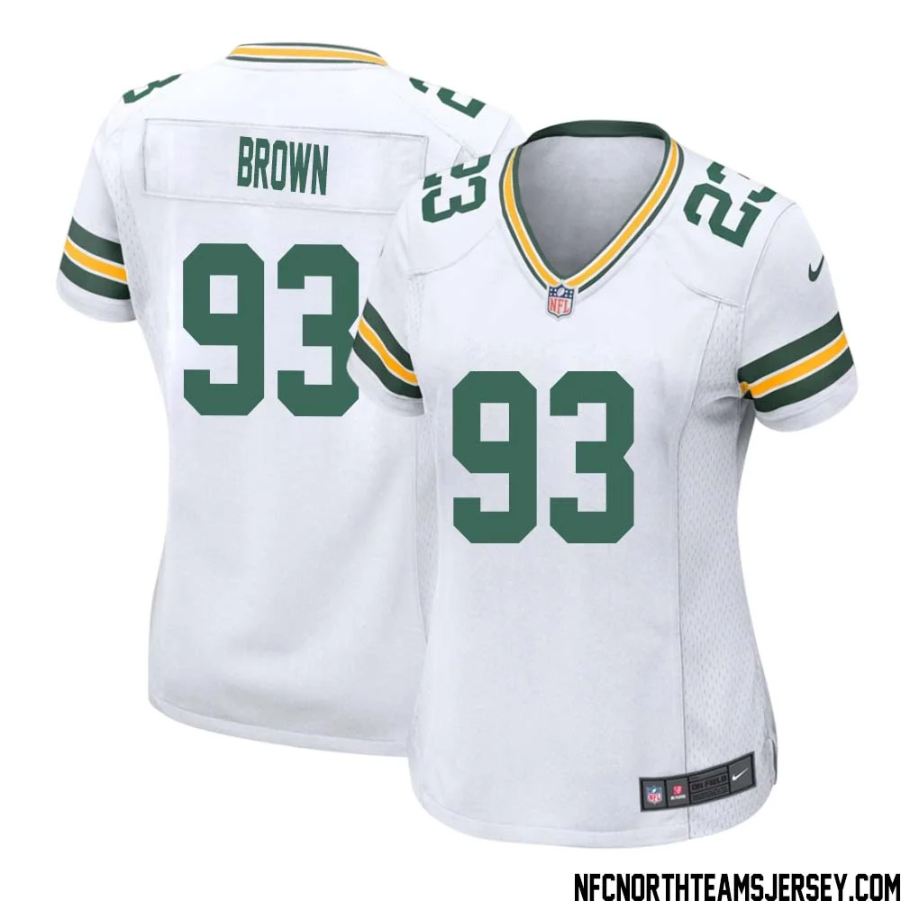 Gilbert Brown No 93 Green Bay Packers Away Game Jersey Womens White 1
