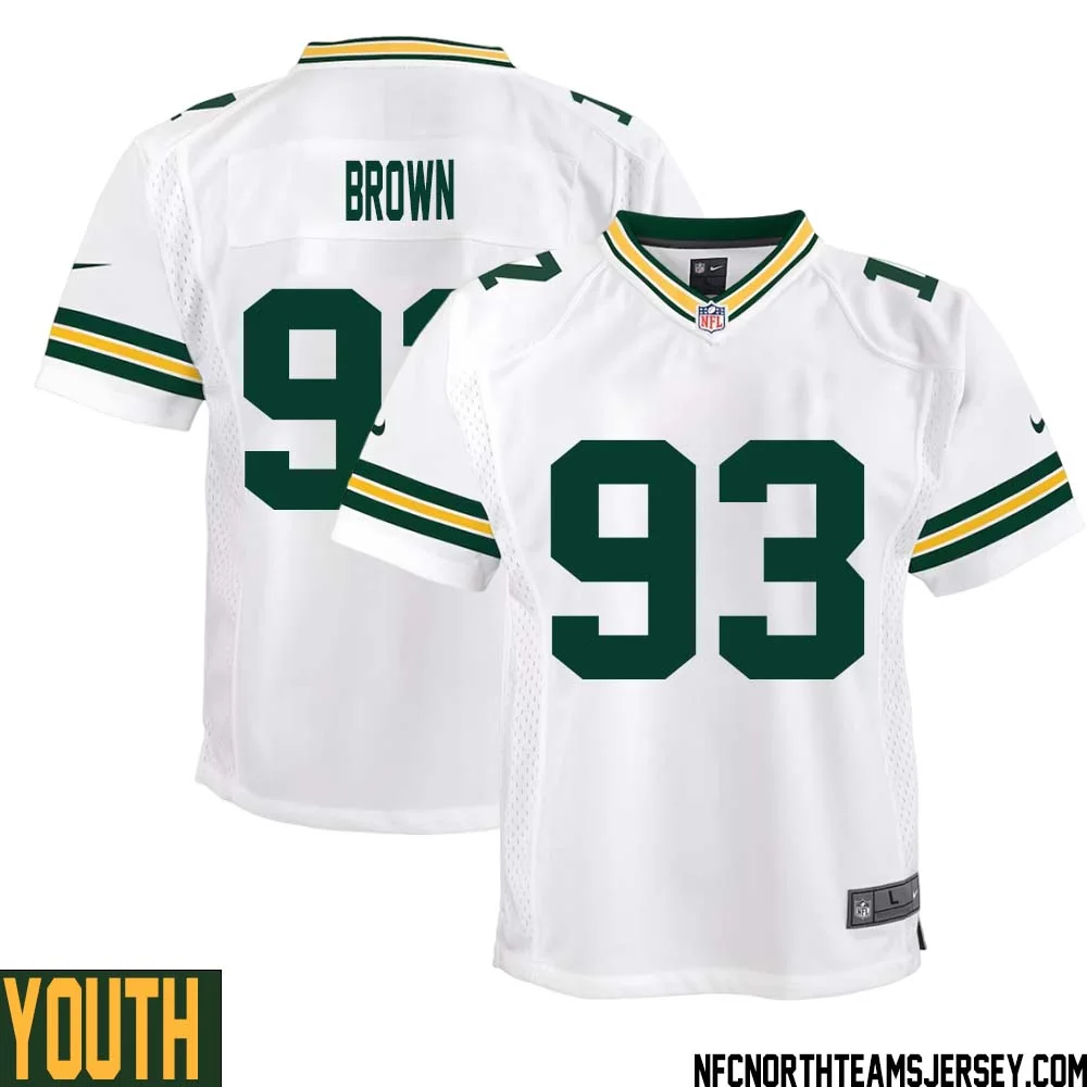Gilbert Brown No 93 Green Bay Packers Away Game Jersey Youth White 1