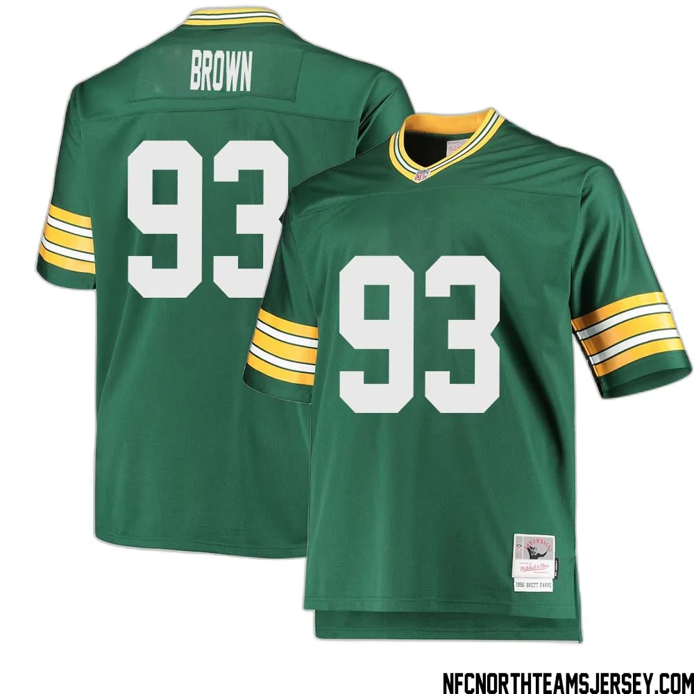 Gilbert Brown No 93 Green Bay Packers Mitchell Ness Big Tall 1996 Retired Player Replica Jersey Green 2
