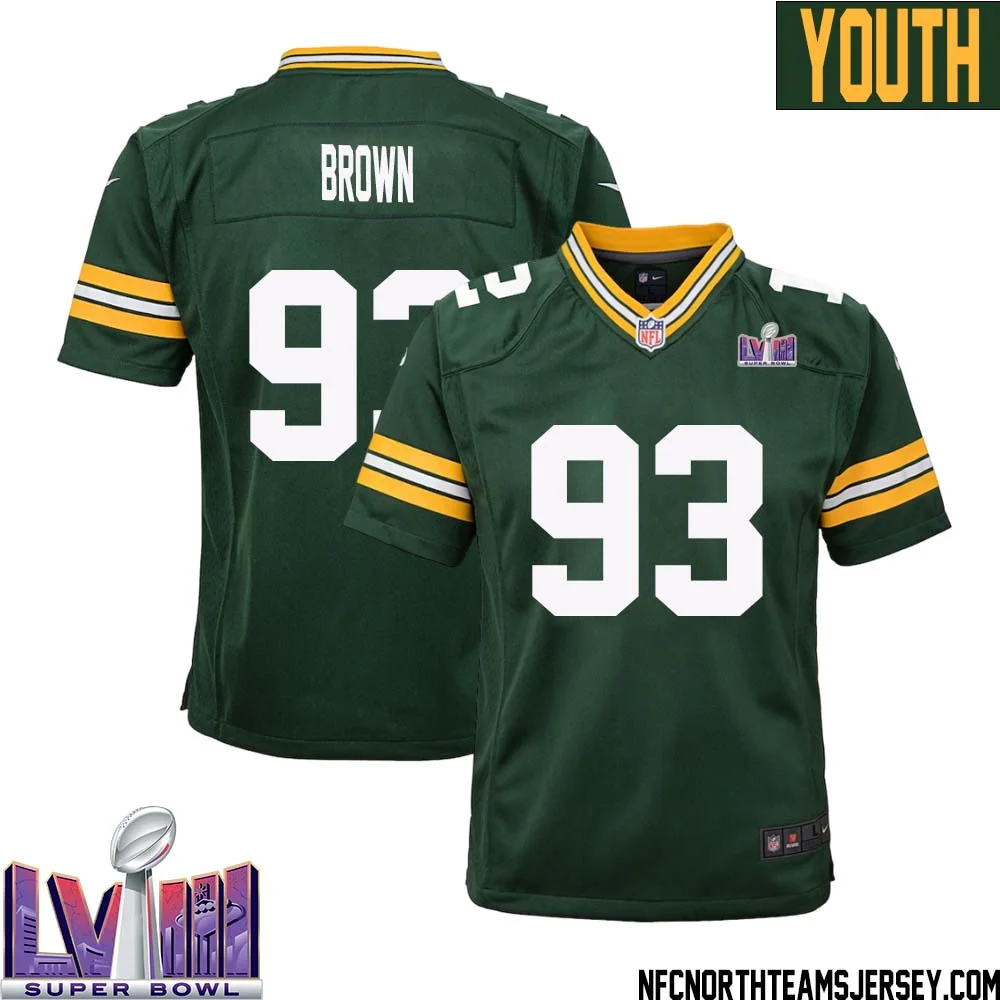 Gilbert Brown No 93 Green Bay Packers Super Bowl LVIII Home Game Jersey Youth