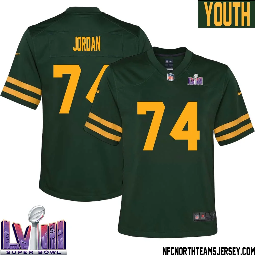 Henry Jordan No 74 Green Bay Packers Super Bowl LVIII Alternate Green Jersey for Youth 1