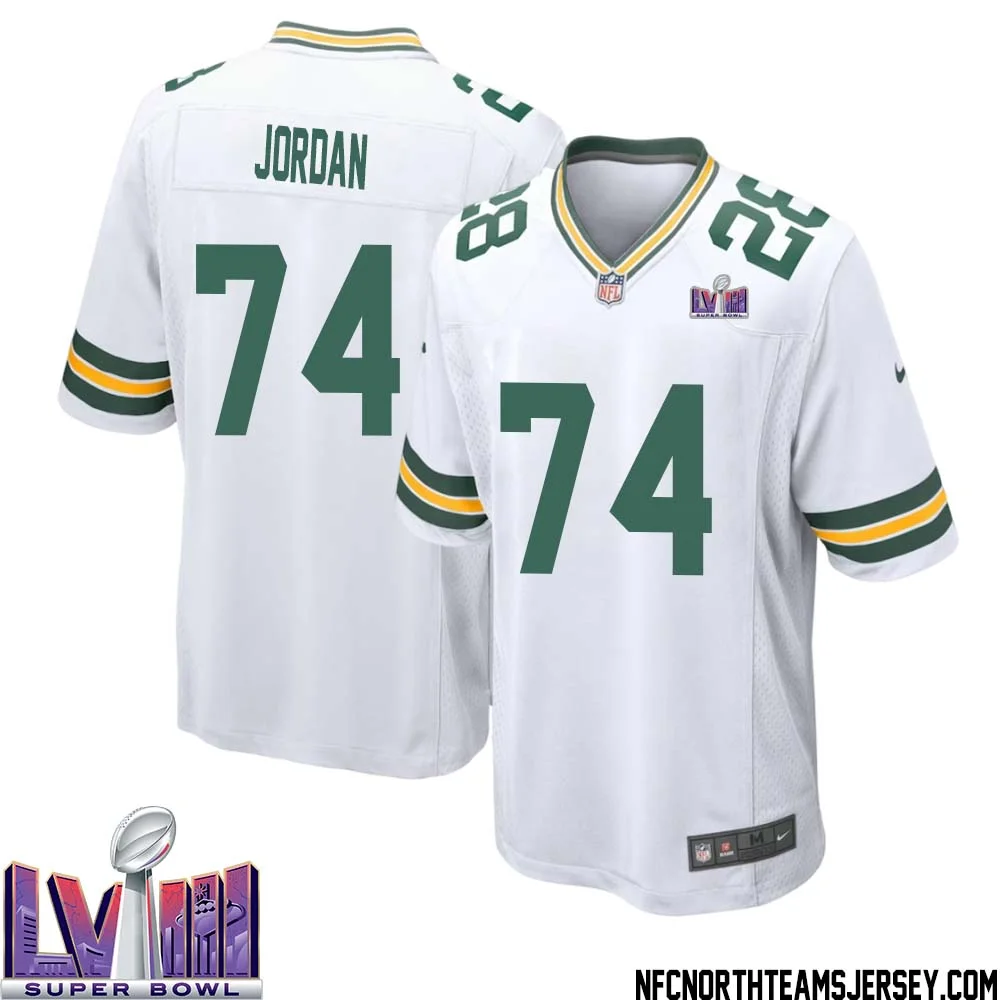 Henry Jordan No 74 Green Bay Packers Super Bowl LVIII Away Game Jersey Mens White 1