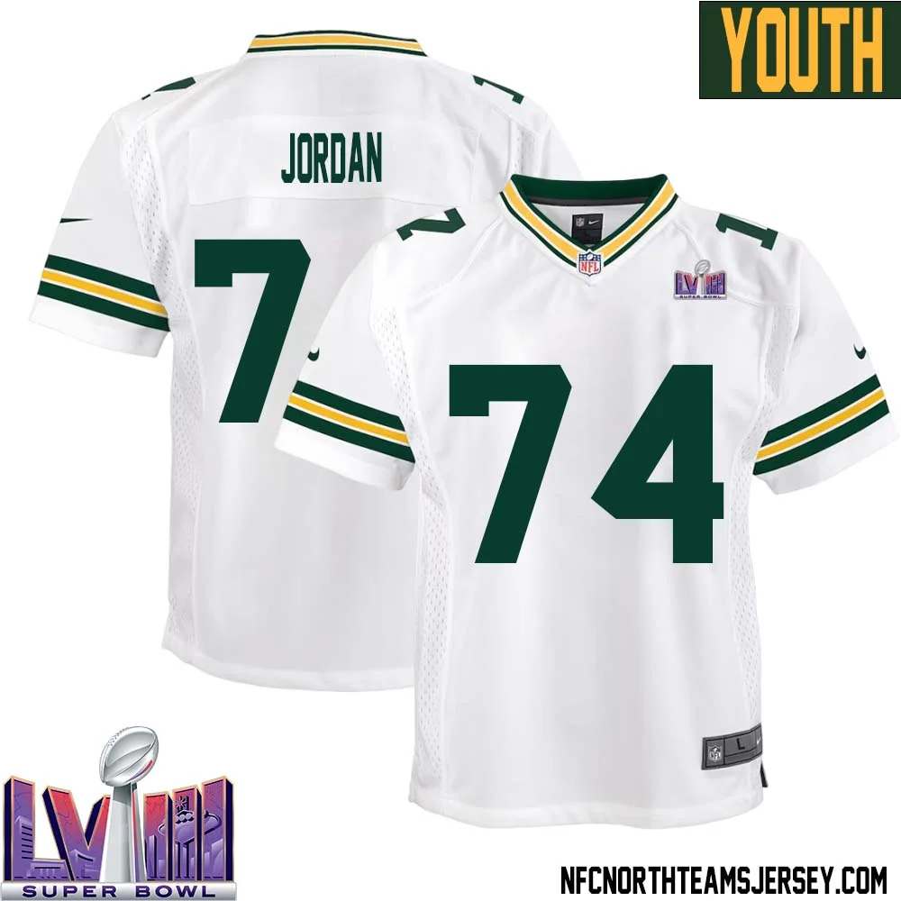 Henry Jordan No 74 Green Bay Packers Super Bowl LVIII Away Game Jersey Youth White