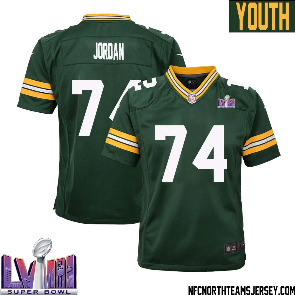 Henry Jordan No 74 Green Bay Packers Super Bowl LVIII Home Game Jersey Youth 1