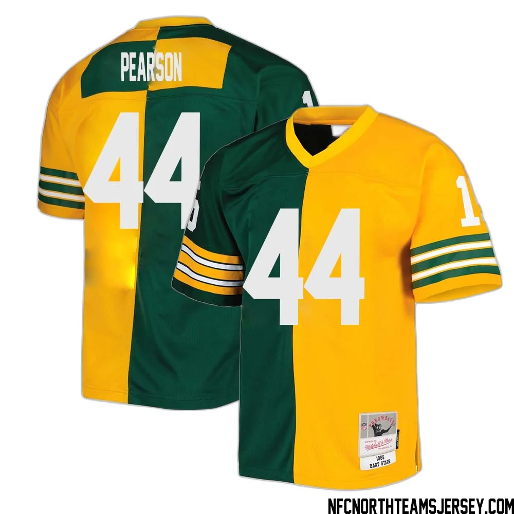 Henry Pearson No 44 Green Bay Packers Mitchell Ness 1969 Split Legacy Replica Jersey Green Gold
