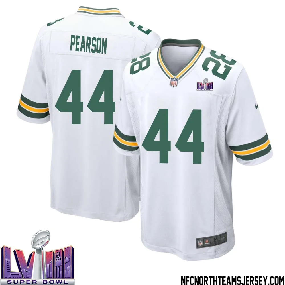 Henry Pearson No 44 Green Bay Packers Super Bowl LVIII Away Game Jersey Mens White
