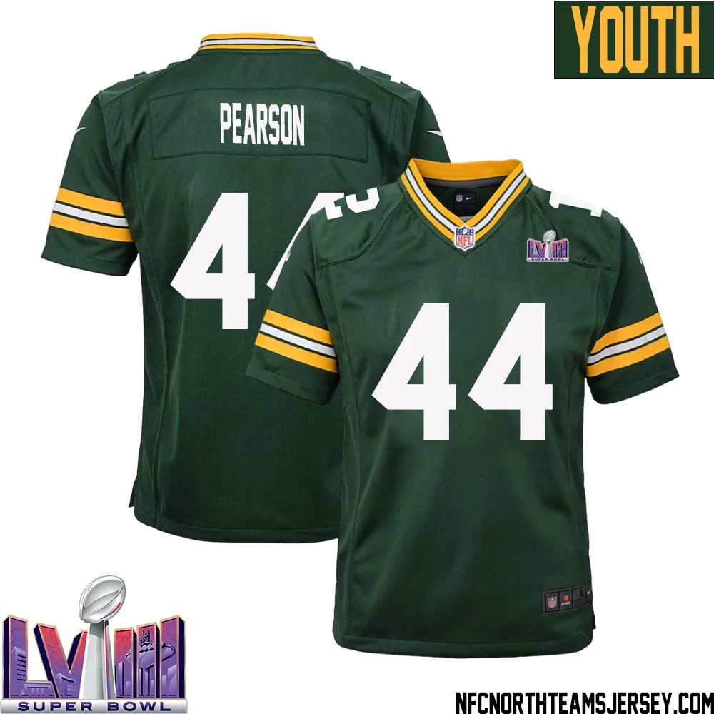 Henry Pearson No 44 Green Bay Packers Super Bowl LVIII Home Game Jersey Youth