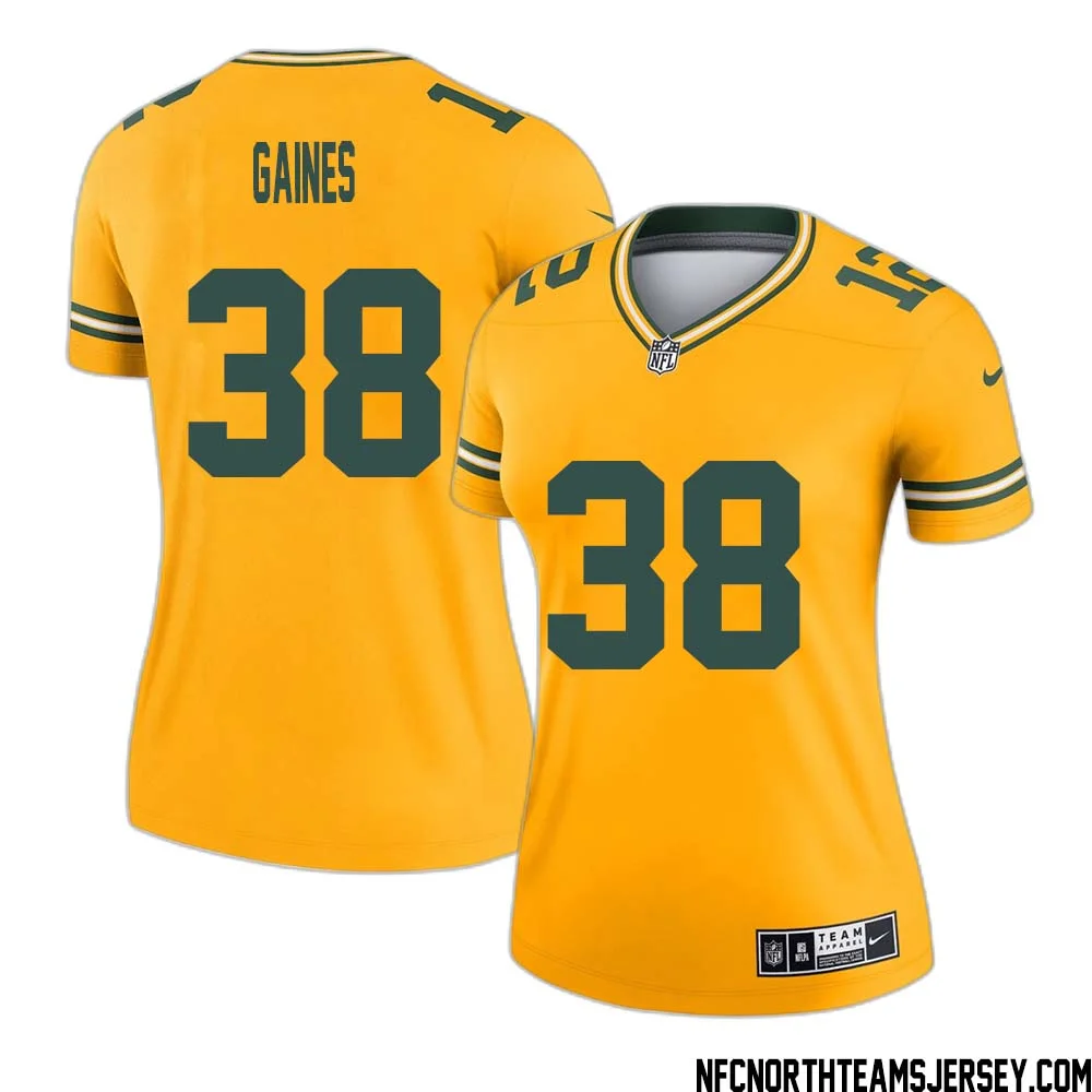 Innis Gaines No 38 Davante Adams Green Bay Packers Inverted Legend Jersey Gold Women