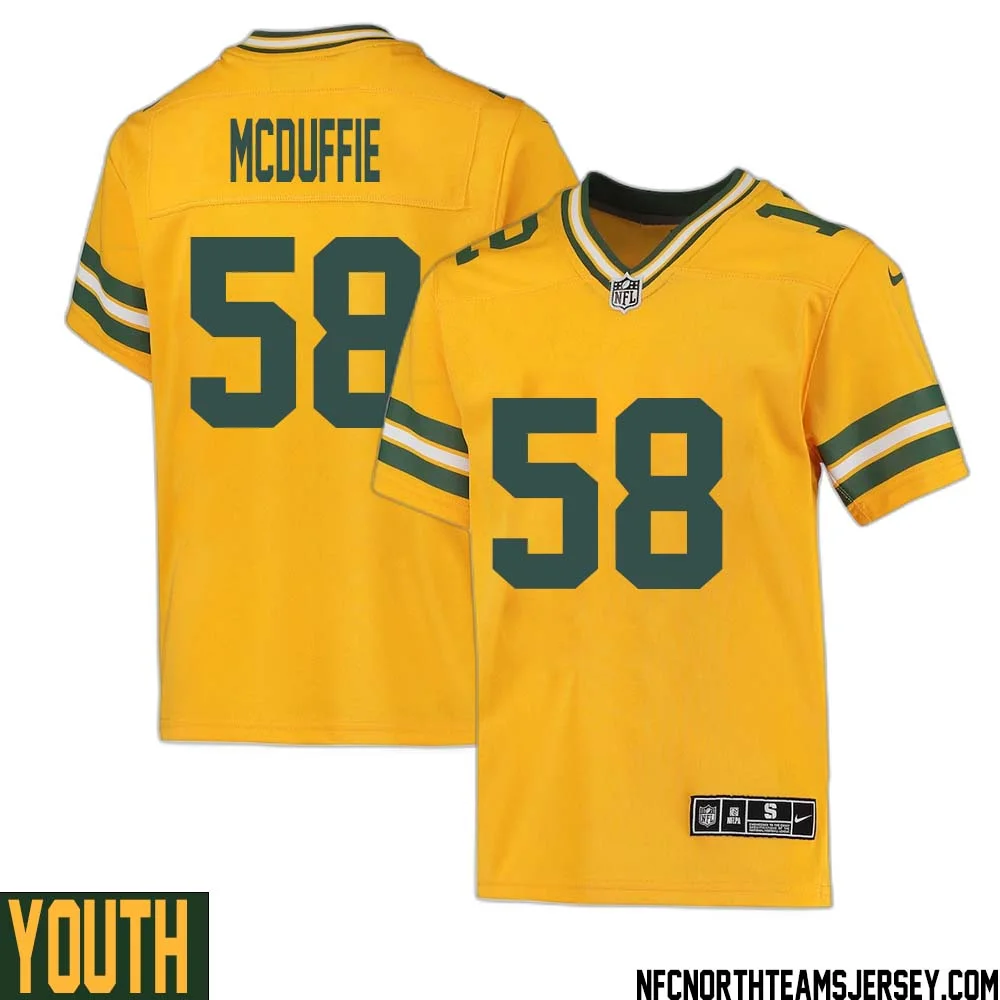 Isaiah McDuffie No 58 Davante Adams Green Bay Packers Inverted Legend Jersey Gold Youth 1