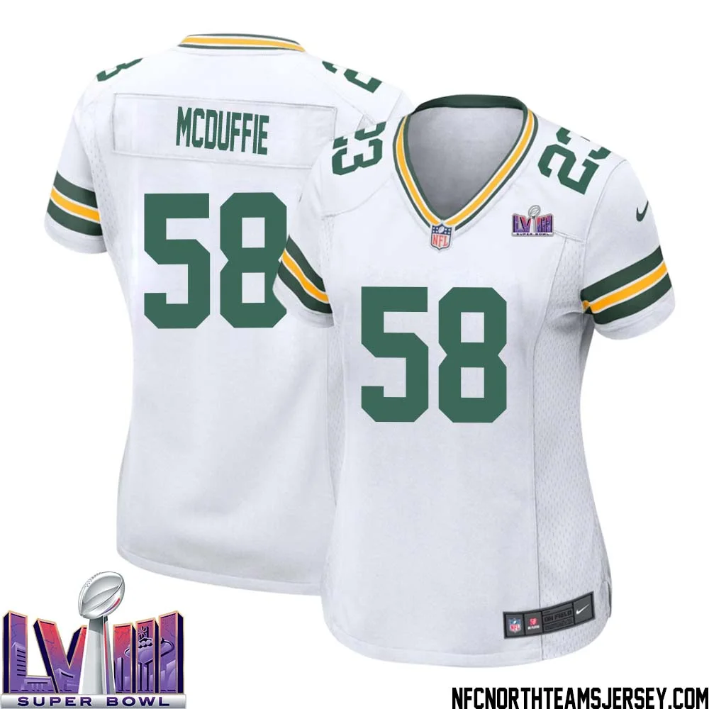 Isaiah McDuffie No 58 Green Bay Packers Super Bowl LVIII Away Game Jersey Womens White