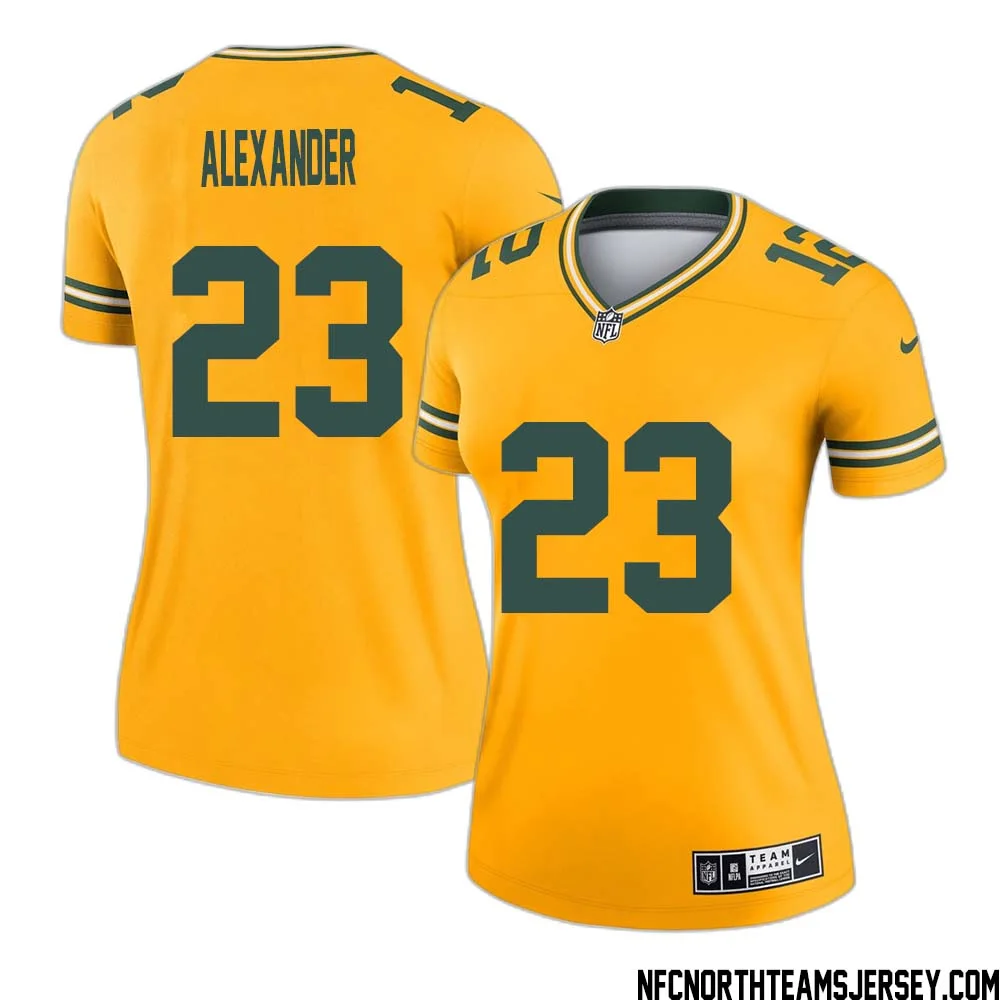 Jaire Alexander No 23 Davante Adams Green Bay Packers Inverted Legend Jersey Gold Women