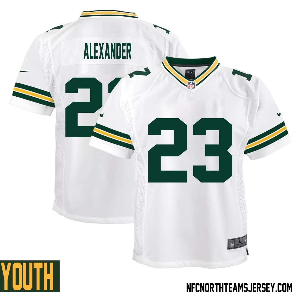 Jaire Alexander No 23 Green Bay Packers Away Game Jersey Youth White 1