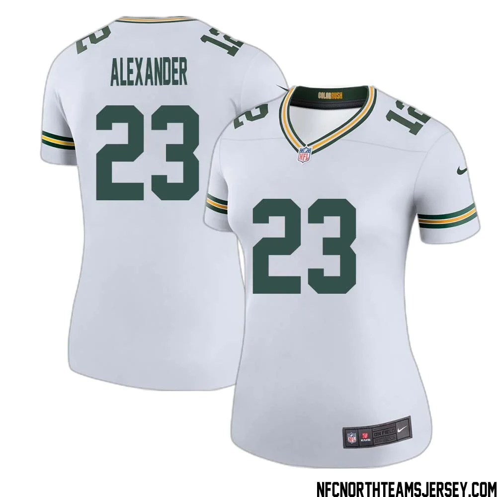 Jaire Alexander No 23 Green Bay Packers Color Rush Legend Jersey White Womens