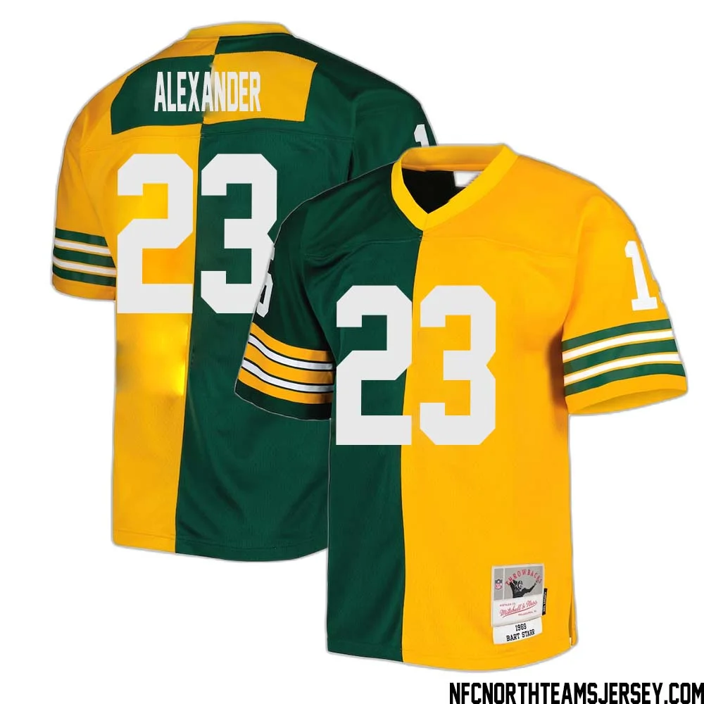 Jaire Alexander No 23 Green Bay Packers Mitchell Ness 1969 Split Legacy Replica Jersey Green Gold