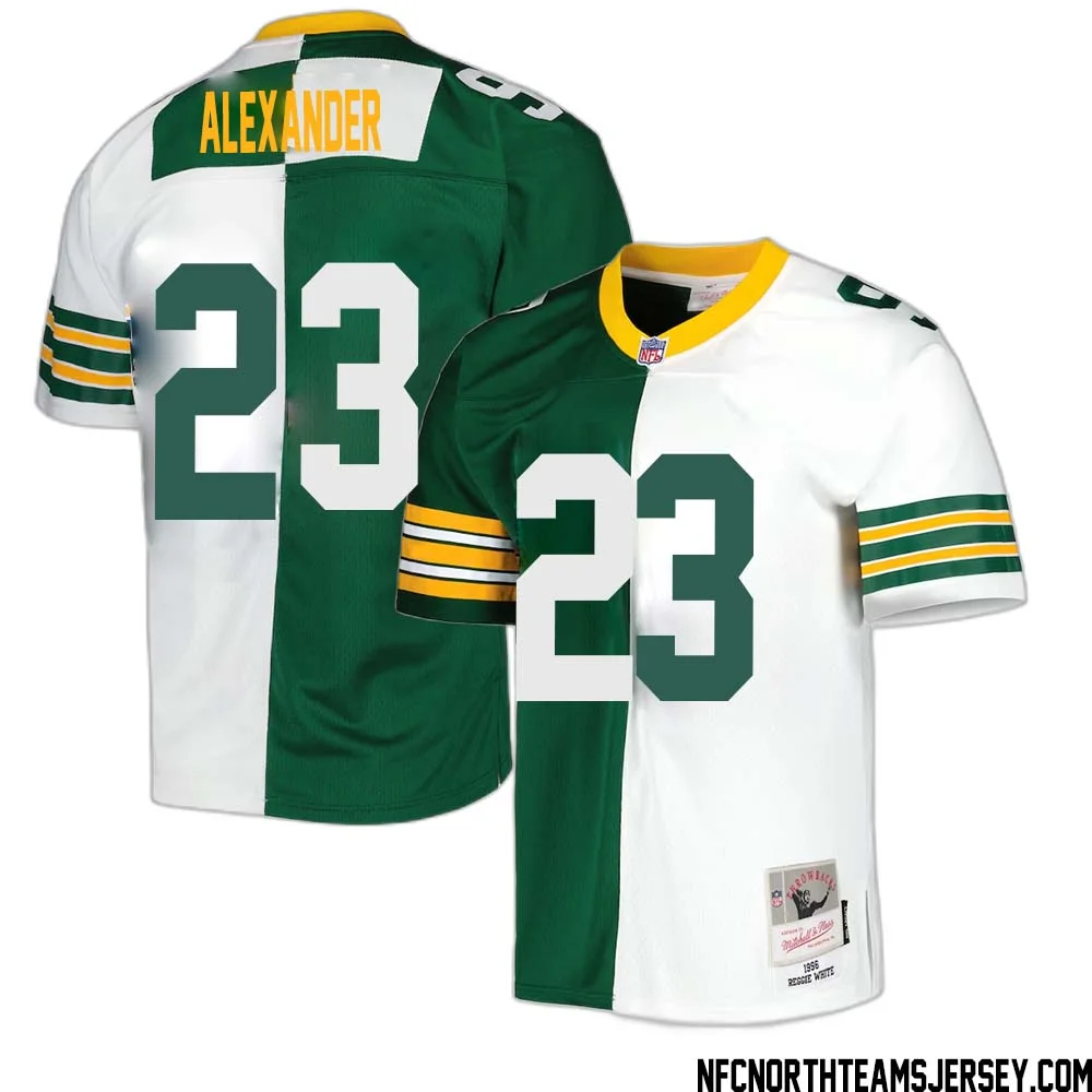 Jaire Alexander No 23 Green Bay Packers Mitchell Ness 1996 Split Legacy Replica Jersey Green White 1