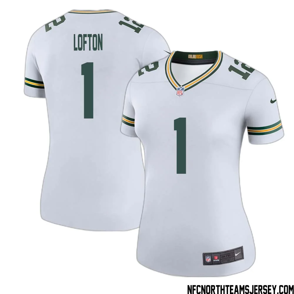 James Lofton No 1 Green Bay Packers Color Rush Legend Jersey White Womens 1