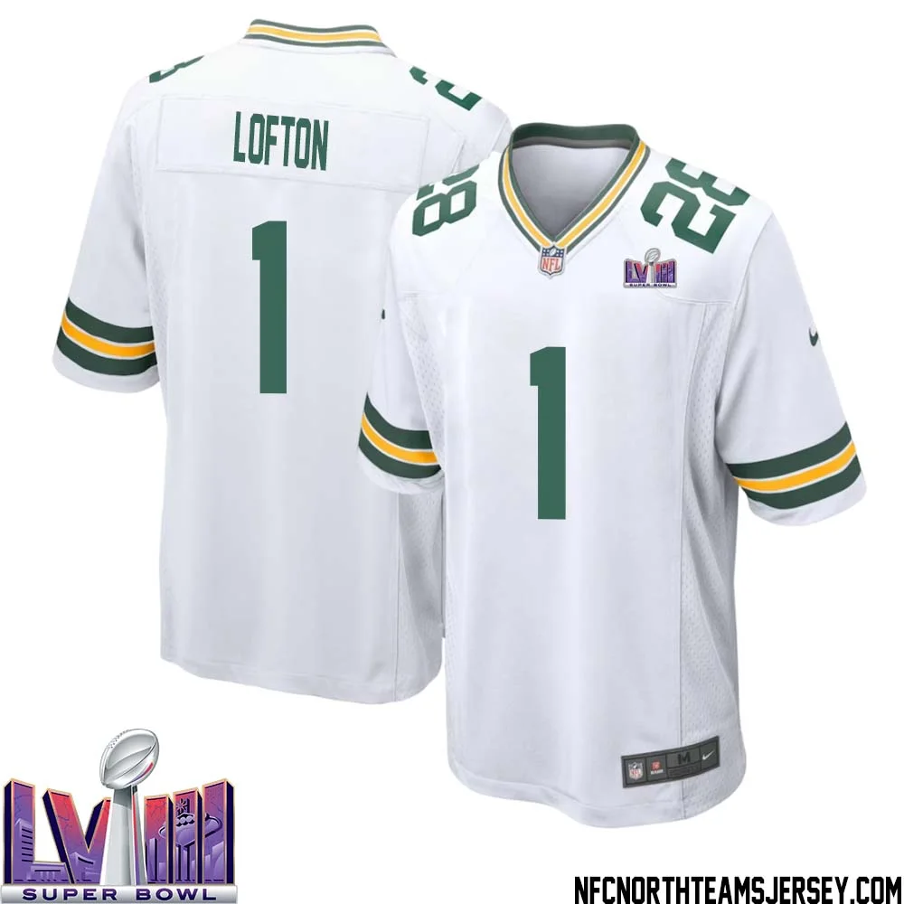 James Lofton No 1 Green Bay Packers Super Bowl LVIII Away Game Jersey Mens White