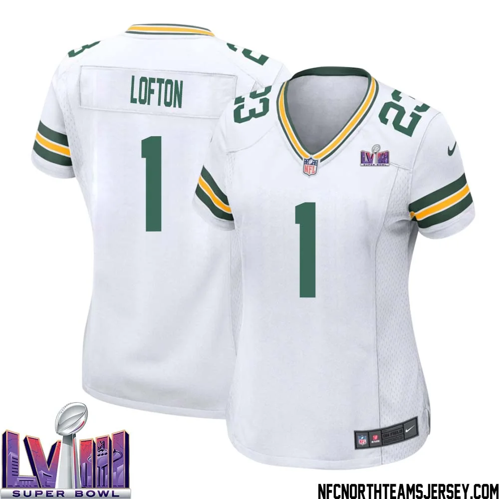 James Lofton No 1 Green Bay Packers Super Bowl LVIII Away Game Jersey Womens White