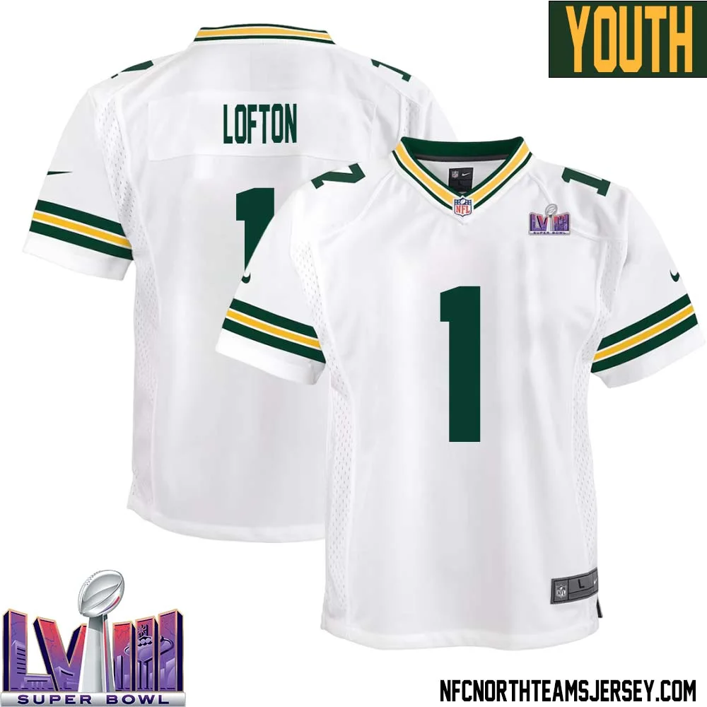 James Lofton No 1 Green Bay Packers Super Bowl LVIII Away Game Jersey Youth White