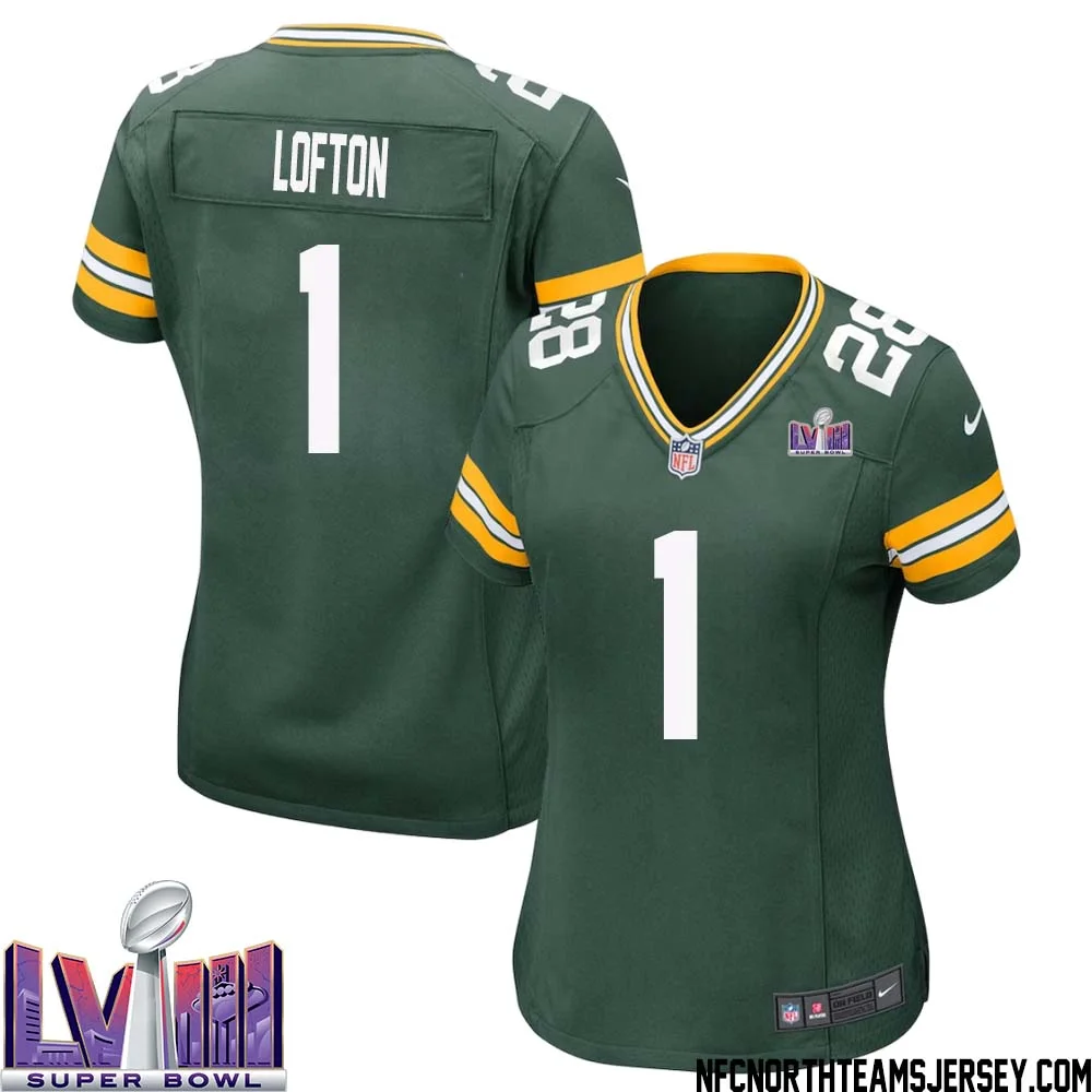 James Lofton No 1 Green Bay Packers Super Bowl LVIII Home Game Jersey Womens
