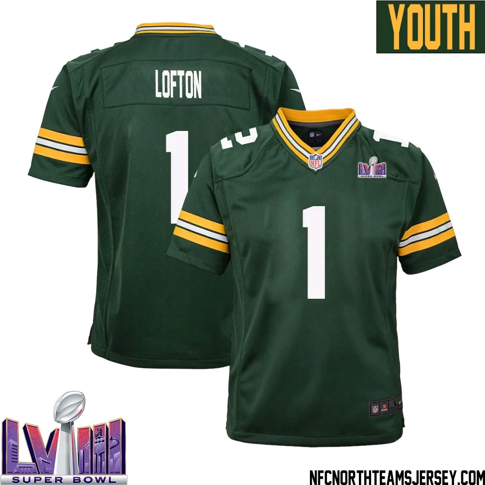 James Lofton No 1 Green Bay Packers Super Bowl LVIII Home Game Jersey Youth