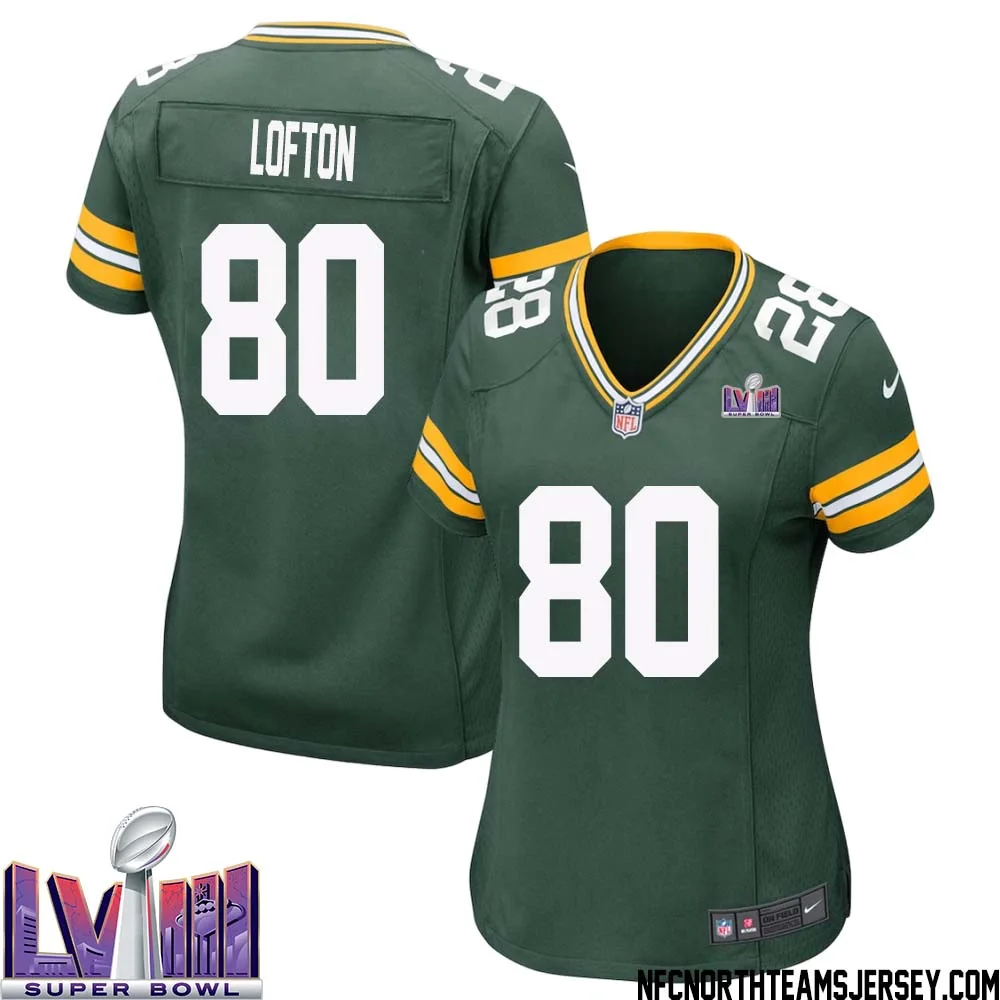 James Lofton No 80 Green Bay Packers Super Bowl LVIII Home Game Jersey Womens