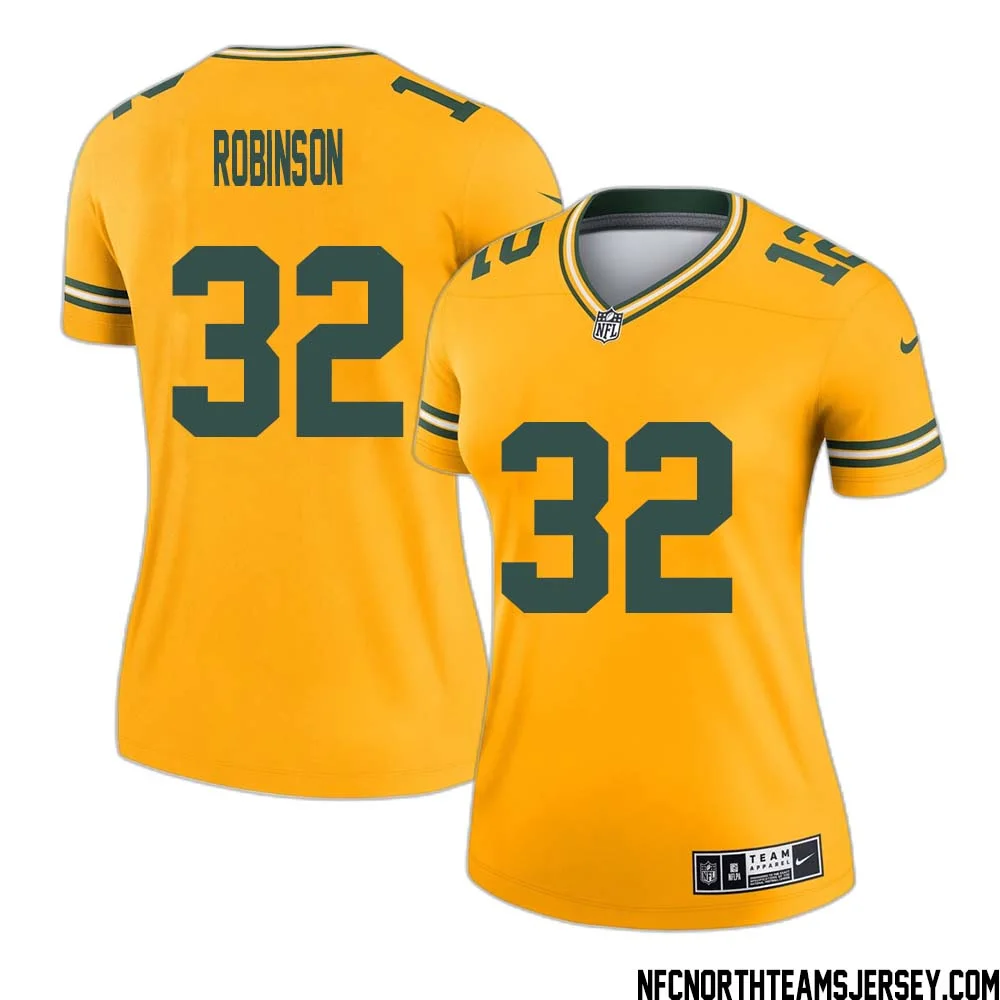 James Robinson No 32 Davante Adams Green Bay Packers Inverted Legend Jersey Gold Women 1