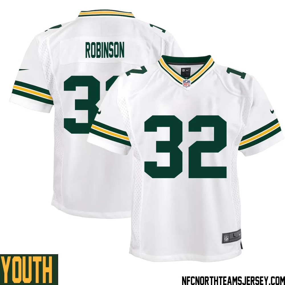 James Robinson No 32 Green Bay Packers Away Game Jersey Youth White