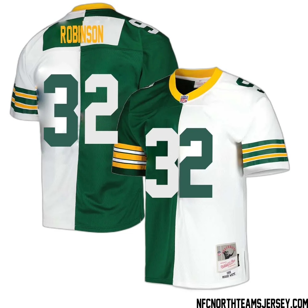 James Robinson No 32 Green Bay Packers Mitchell Ness 1996 Split Legacy Replica Jersey Green White 1