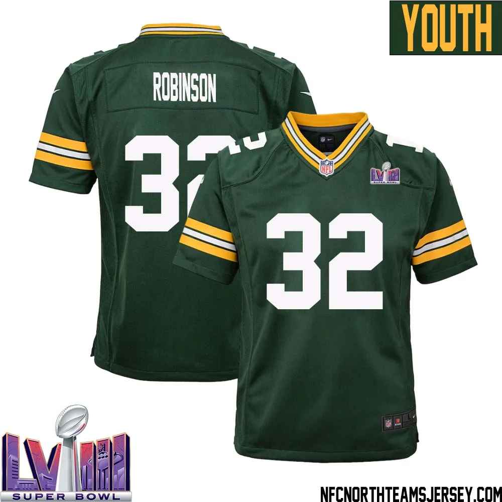 James Robinson No 32 Green Bay Packers Super Bowl LVIII Home Game Jersey Youth 1