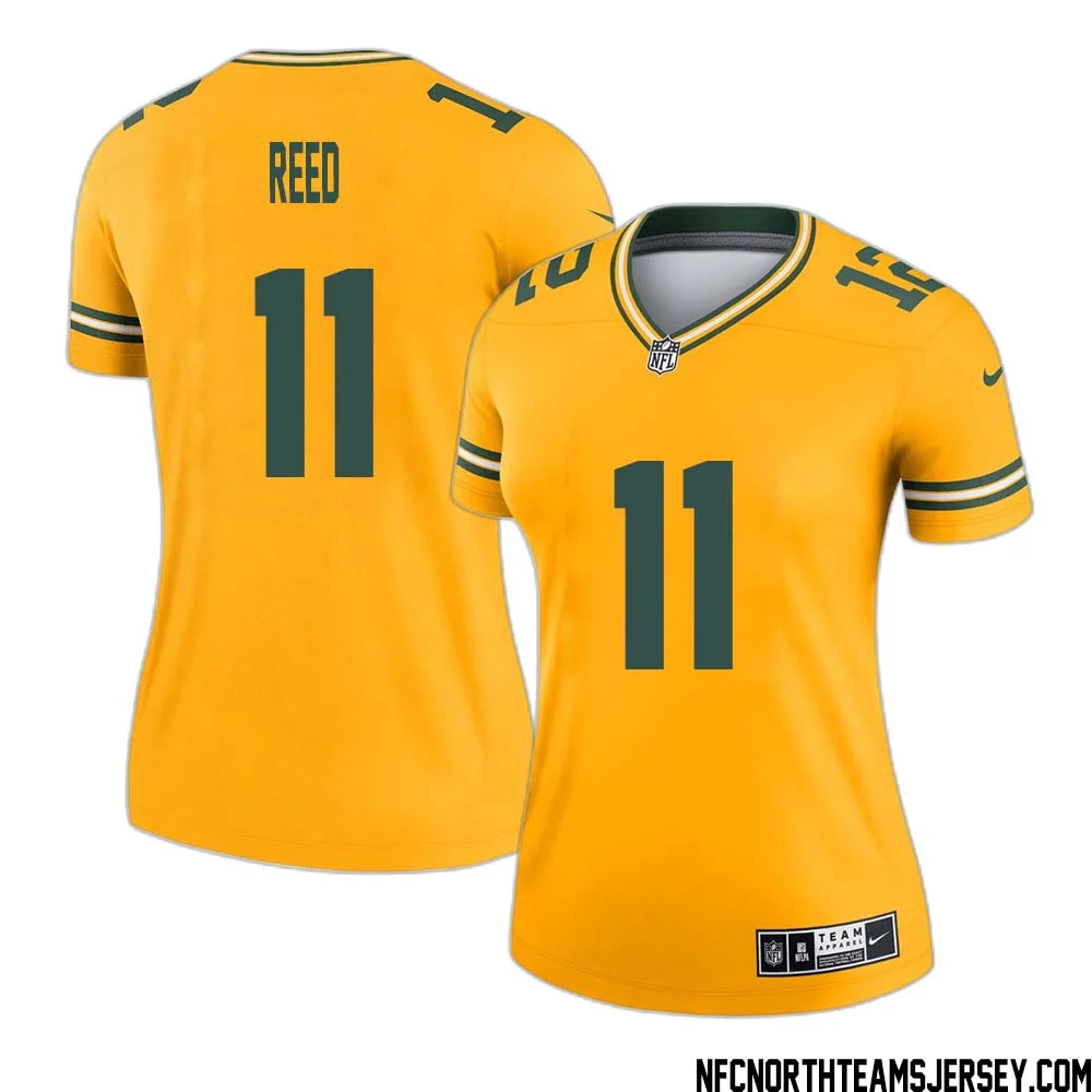 Jayden Reed No 11 Davante Adams Green Bay Packers Inverted Legend Jersey Gold Women
