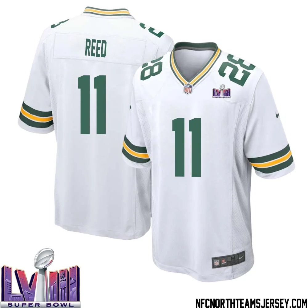 Jayden Reed No 11 Green Bay Packers Super Bowl LVIII Away Game Jersey Mens White 1