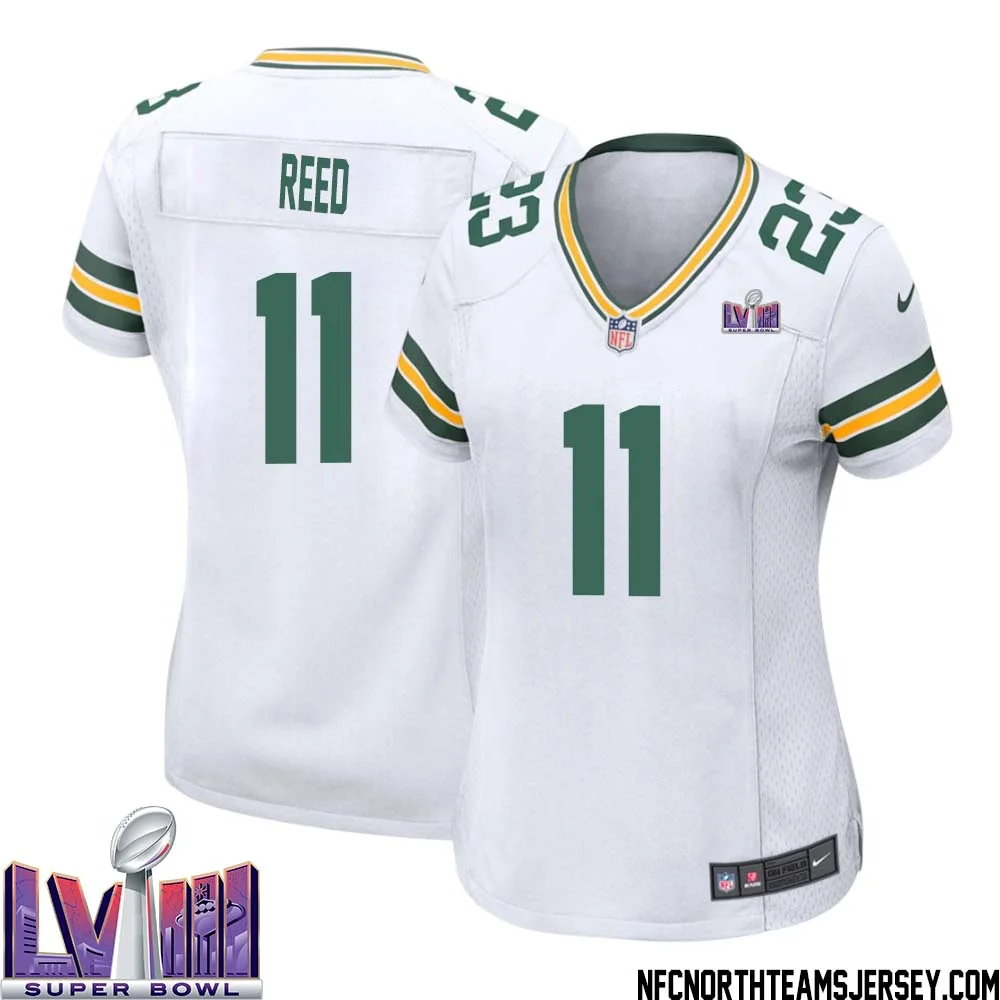 Jayden Reed No 11 Green Bay Packers Super Bowl LVIII Away Game Jersey Womens White