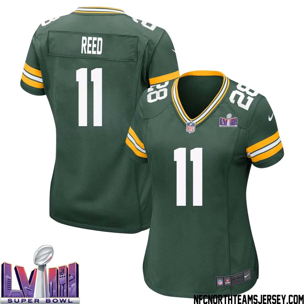 Jayden Reed No 11 Green Bay Packers Super Bowl LVIII Home Game Jersey Womens