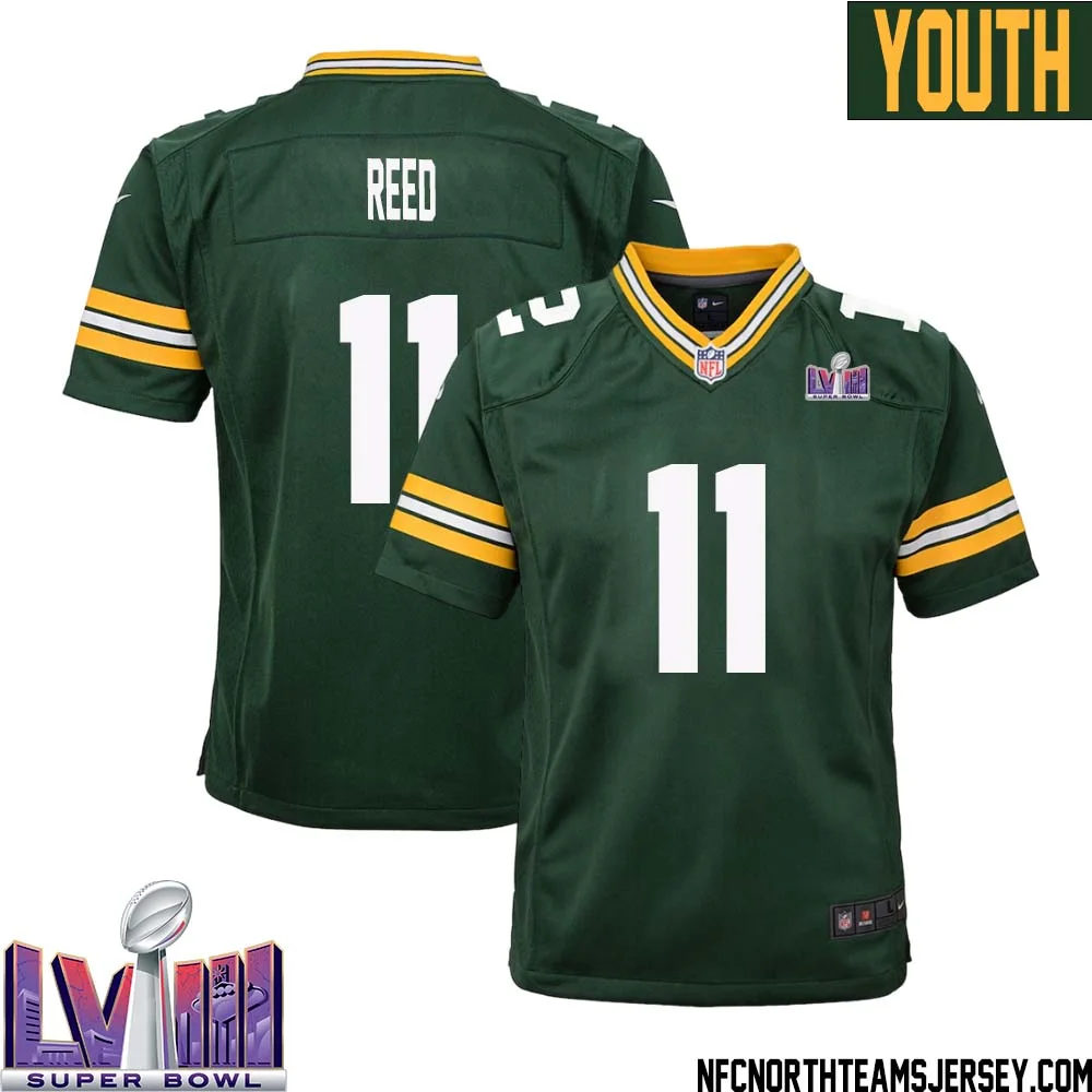 Jayden Reed No 11 Green Bay Packers Super Bowl LVIII Home Game Jersey Youth 1