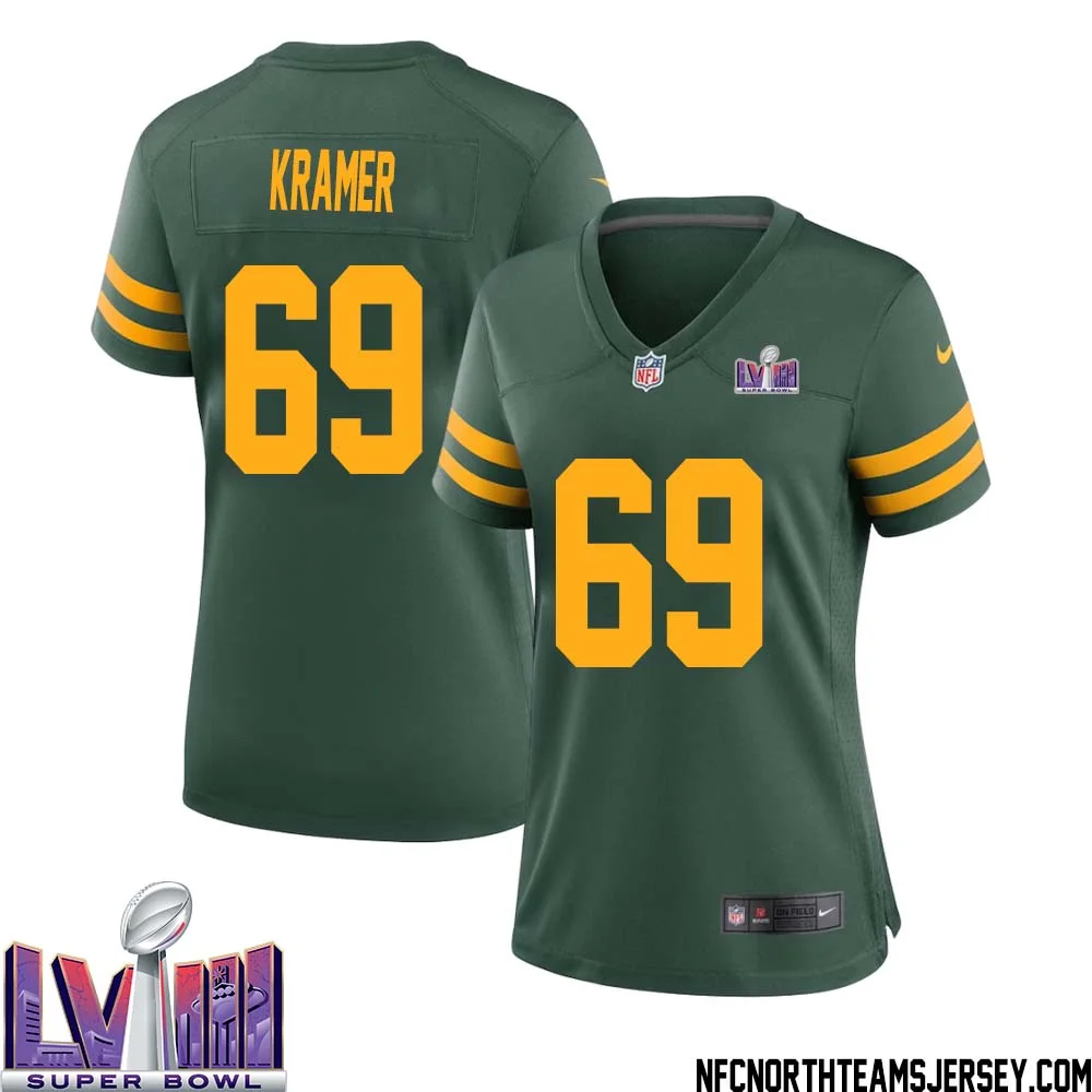 Jerry Kramer No 69 Green Bay Packers Super Bowl LVIII Alternate Green Jersey for Women