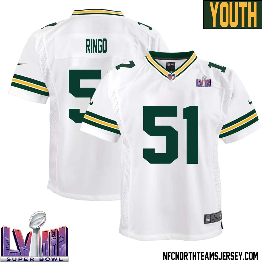 Jim Ringo No 51 Green Bay Packers Super Bowl LVIII Away Game Jersey Youth White