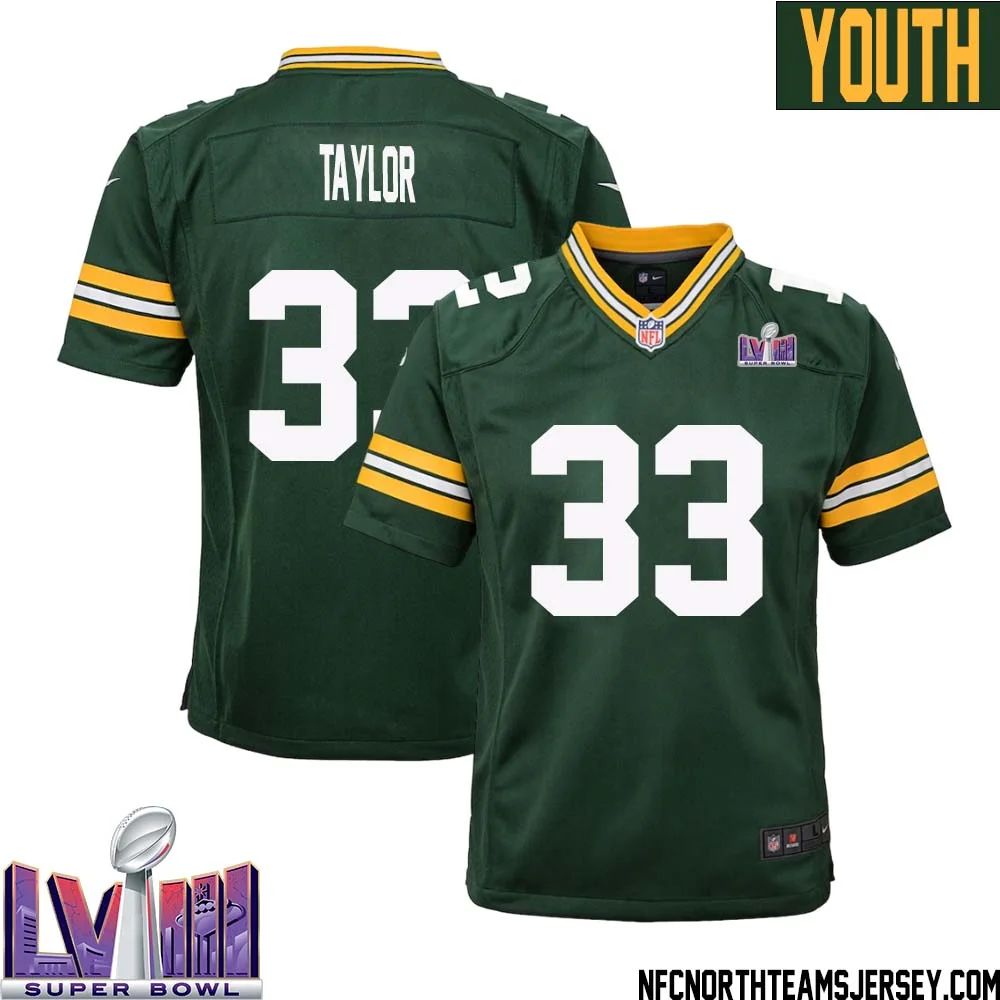 Jim Taylor No 33 Green Bay Packers Super Bowl LVIII Home Game Jersey Youth