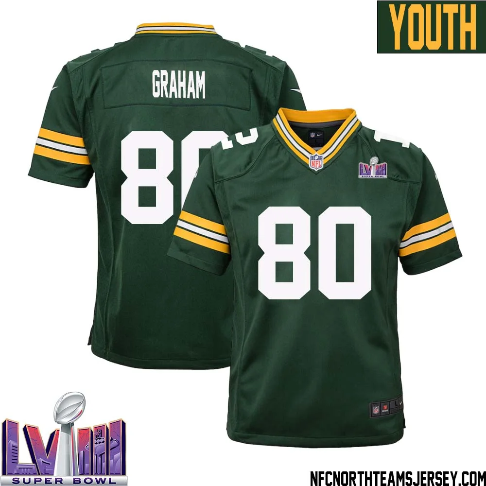 Jimmy Graham No 80 Green Bay Packers Super Bowl LVIII Home Game Jersey Youth 1
