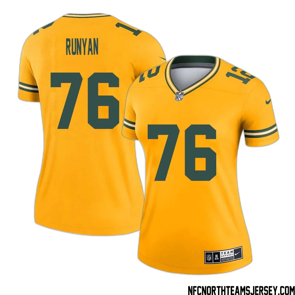 Jon Runyan No 76 Davante Adams Green Bay Packers Inverted Legend Jersey Gold Women 1