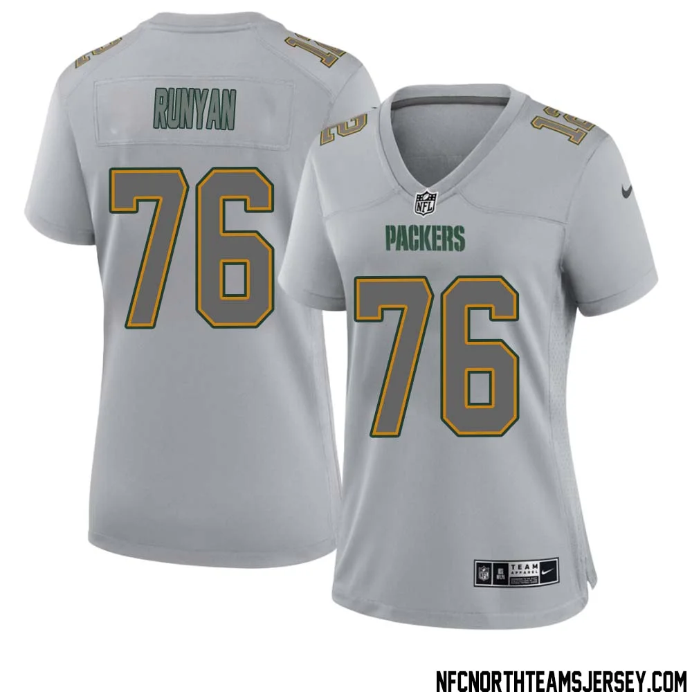 Jon Runyan No 76 Green Bay Packers Atmosphere Jersey Grey Womens 1