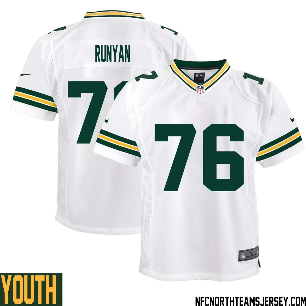 Jon Runyan No 76 Green Bay Packers Away Game Jersey Youth White 1