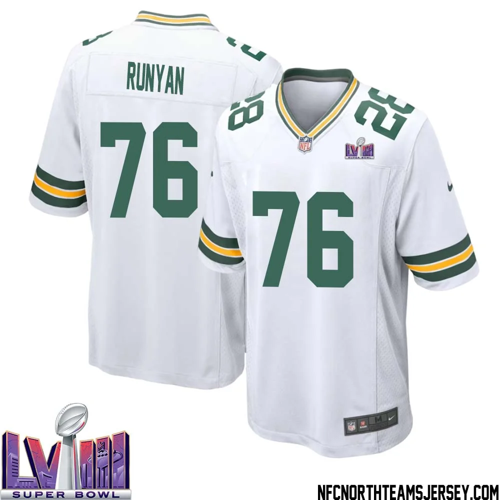 Jon Runyan No 76 Green Bay Packers Super Bowl LVIII Away Game Jersey Mens White