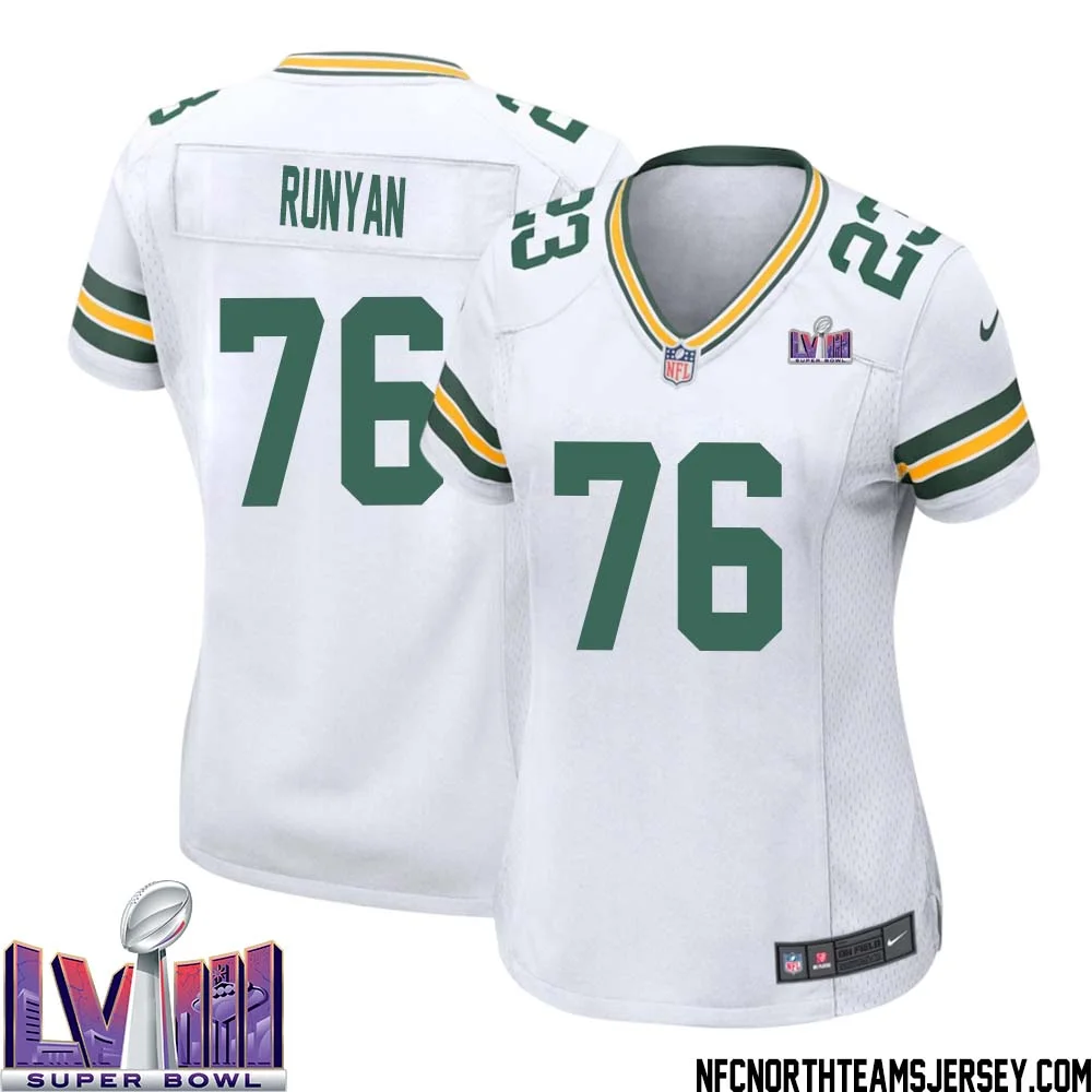 Jon Runyan No 76 Green Bay Packers Super Bowl LVIII Away Game Jersey Womens White