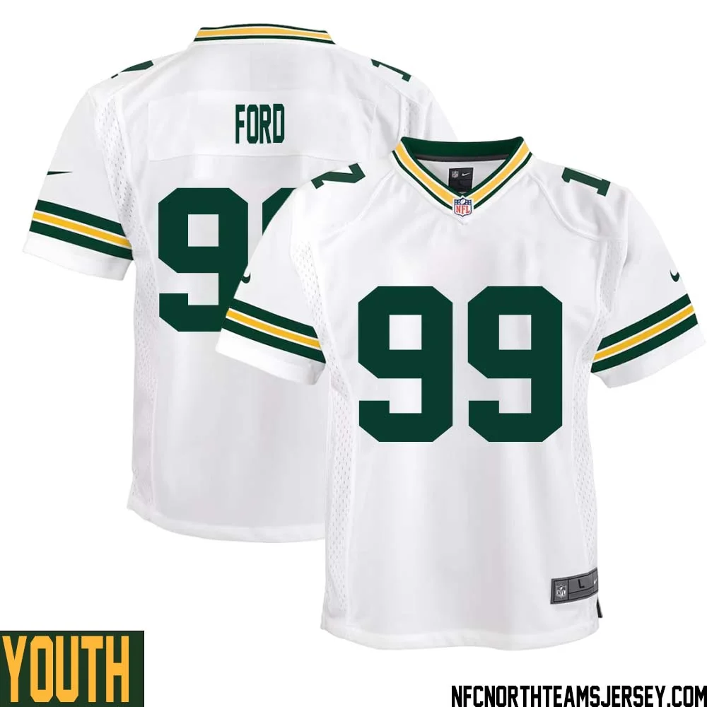Jonathan Ford No 99 Green Bay Packers Away Game Jersey Youth White 1