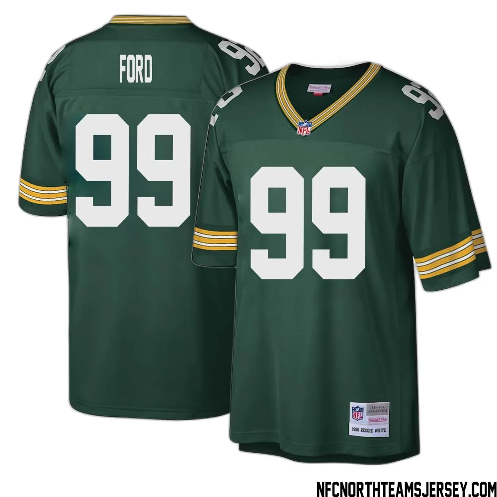Jonathan Ford No 99 Green Bay Packers Mitchell Ness Big Tall 1996 Retired Player Replica Jersey Green 1 1