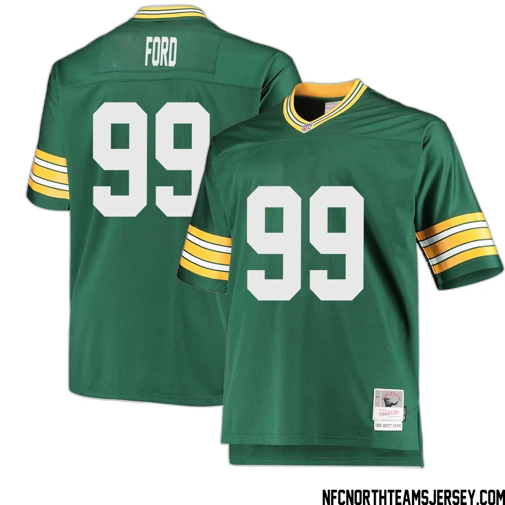 Jonathan Ford No 99 Green Bay Packers Mitchell Ness Big Tall 1996 Retired Player Replica Jersey Green 2