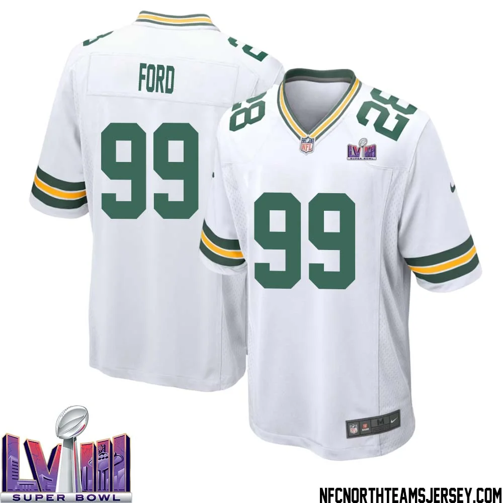Jonathan Ford No 99 Green Bay Packers Super Bowl LVIII Away Game Jersey Mens White