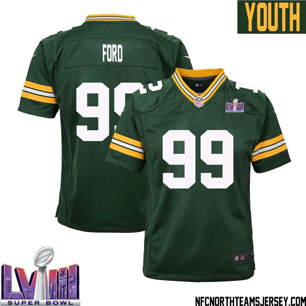 Jonathan Ford No 99 Green Bay Packers Super Bowl LVIII Home Game Jersey Youth