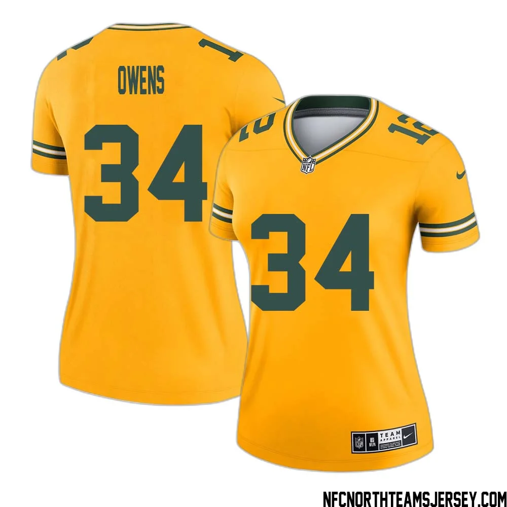 Jonathan Owens No 34 Davante Adams Green Bay Packers Inverted Legend Jersey Gold Women